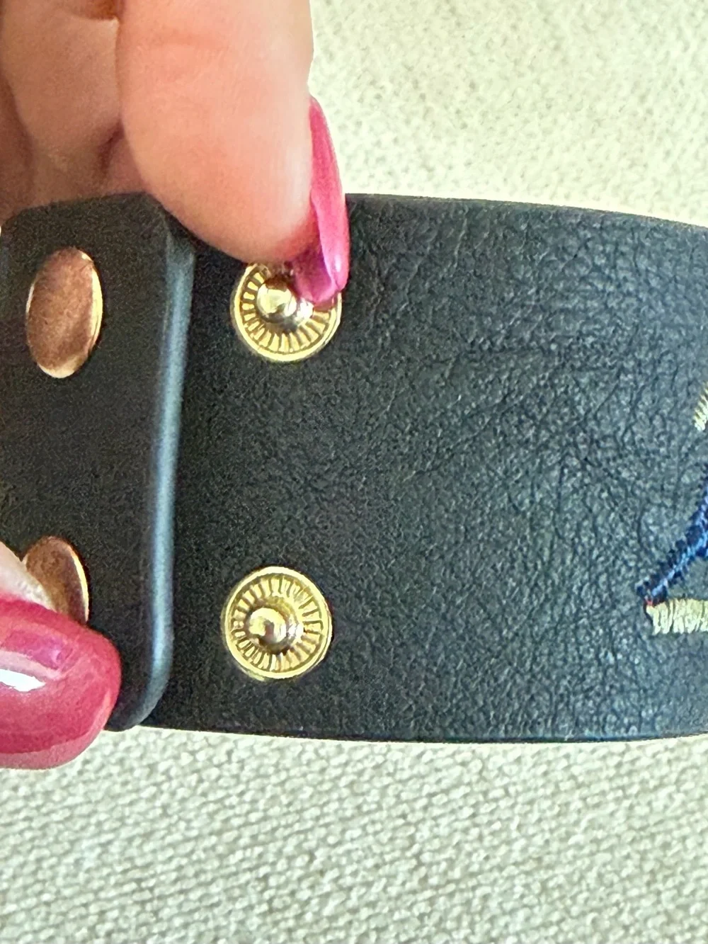 Embroidered Black Leather Floral Snap Bracelet